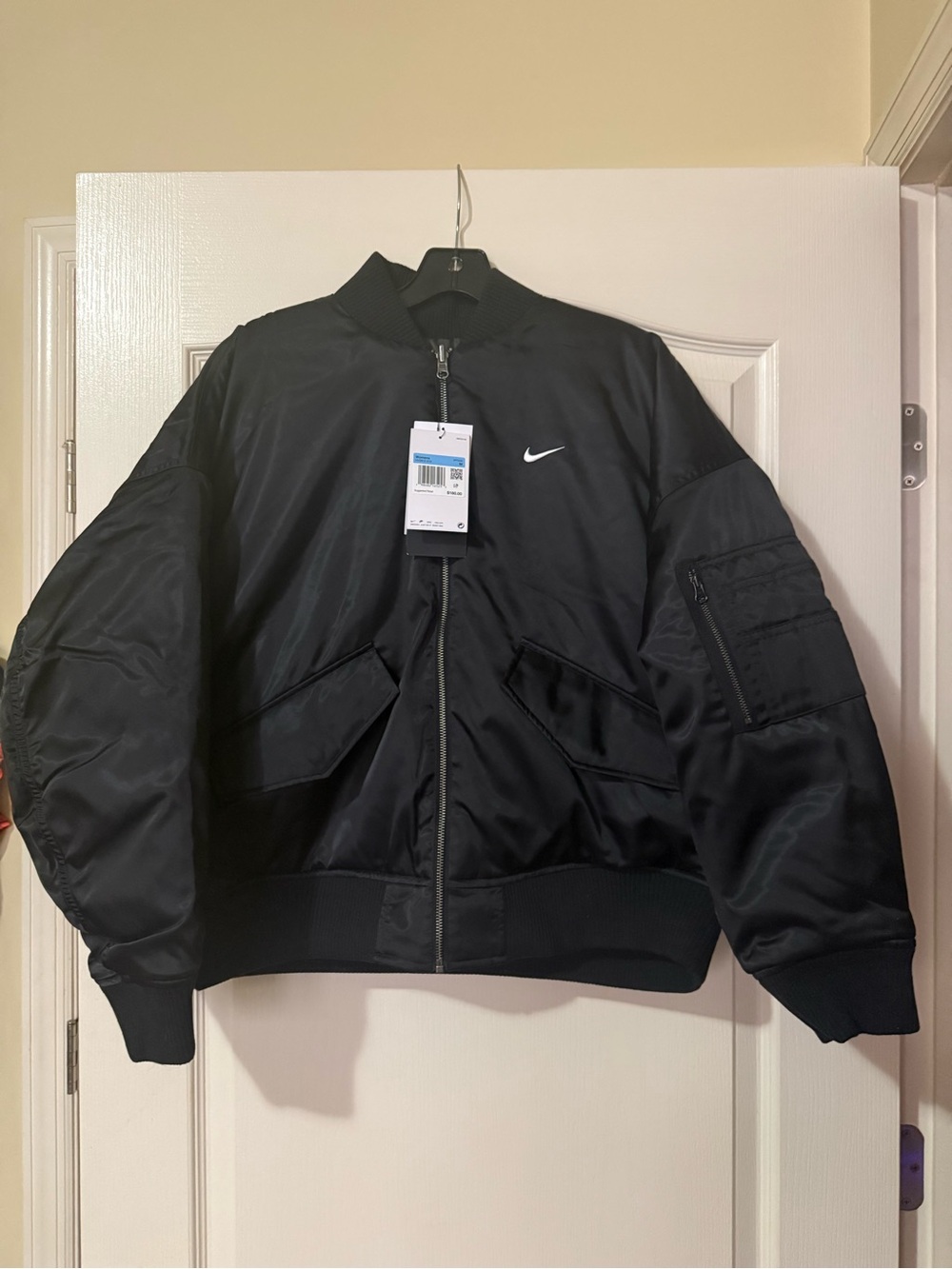Nike Oversized Reversible Black/Charcoal Therma Fit Bomber Jacket Size Medium